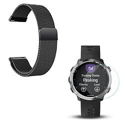 PHONECARE Kit Bracelet Milanese Loop Fermoir Magnétique + Film Protecteur D'Écran en Verre - Garmin Forerunner 645 - Noir