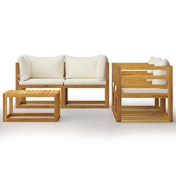 Avis Maison Chic Salon de jardin 5 pcs - Table et chaises d'extérieur - Mobilier/Meubles de jardin Moderne avec coussin Crème Bois d'acacia solide -MN52096