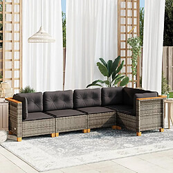 vidaXL Salon de jardin 5 pcs avec coussins gris résine tressée