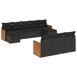 vidaXL Salon de jardin 10 pcs avec coussins noir résine tressée