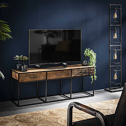 L'Héritier Du Temps Meuble TV Float 3 Tiroirs Hinsk Console Basse Meuble de Rangement Indus en Bois et Acier 35x50x135cm