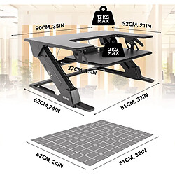 Avis Duronic Poste/Station de Travail Assis Debout pour écran/Clavier/Souris Noir DM05D21 | Manuel | Hauteur Ajustable 13 – 49 cm | 90 x 52 cm | 13 kg | Acier | Espace de Travail Ergonomique