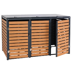 Decoshop26 Abris poubelles 3 compartiments 119 x 205 x 84 cm wpc métal 109kg aspect teck 04_0008241