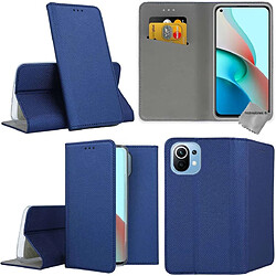 Htdmobiles Housse etui portefeuille avec coque intérieure en silicone pour Xiaomi Mi 11 Lite / Mi 11 Lite 5G + film ecran - BLEU MAGNET