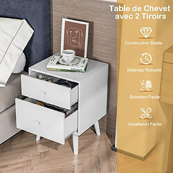 Helloshop26 Table de chevet table de nuit à 2 tiroirs en bois d’hévéa massif de style moderne 45 x 40 x 62 cm blanc 20_0009406