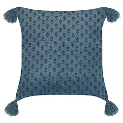 Beliani Coussin RIBES Coton 45 x 45 cm Floral Impression en bloc Bleu foncé