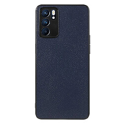 Coque en TPU + cuir véritable texture litchi, antichoc, bleu pour votre Oppo Reno6 5G