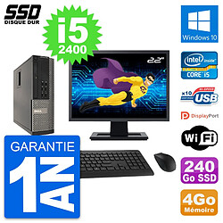 PC Dell OptiPlex 990 SFF Ecran 22" i5-2400 RAM 4Go SSD 240Go Windows 10 Wifi - Occasion