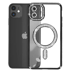 Avizar Coque Diamant pour iPhone 11 Protection MagSafe Contour Strass Noir