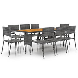 Maison Chic Mobilier à dîner de jardin 9 pcs,Table et chaises d'extérieur Résine tressée Gris -GKD436852