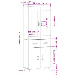 vidaXL Buffet haut Blanc 69,5x34x180 cm Bois d'ingénierie pas cher