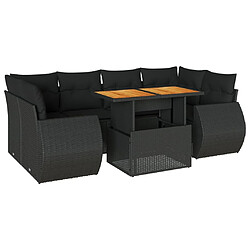 vidaXL Salon de jardin 7 pcs avec coussins noir résine tressée