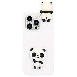 Coque en silicone Motif de dessin animé en 3D, anti-rayures pour votre iPhone 14 Pro - Panda blanc