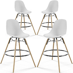 ICONIK INTERIOR Lot de 4 Tabourets de Bar - Design Scandinave - Pieds en Bois - Skögur Blanc