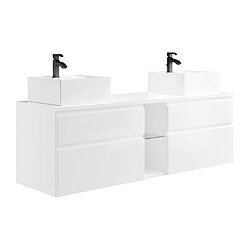 Acheter Vente-Unique Meuble de salle de bain suspendu avec double vasque et miroirs - Blanc - L150 cm - MAGDALENA II