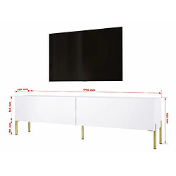 Avis 3XELIVING Meuble TV en couleur Blanc mat avec pieds droits en or, D: l : 170 cm, H : 52 cm, P : 32 cm