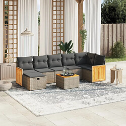 Maison Chic Ensemble Tables et chaises d'extérieur 8 pcs avec coussins,Salon de jardin gris résine tressée -GKD306634