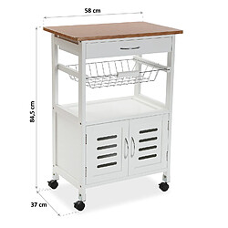 Versa Chariot de cuisine avec roulettes et tiroirs Guyana 58x37x84,5cm,Bois, Blanc et marron pas cher