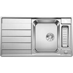 BLANCO Axis III 5 S-IF - evier - Inox lisse - 1 cuve - reversible - vidage auto - sans siph - planche verre et vide-sauce Inox