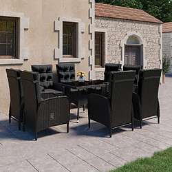 vidaXL Ensemble à Manger de jardin 9 pcs Résine tressée et verre Noir