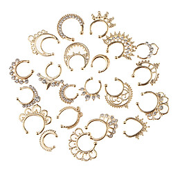 21 pièces cristal faux septum clicker nez anneau non-piercing or