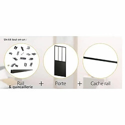 Acheter OPTIMUM - Kit porte coulissante + rail + bandeau Atelier - H 204 x L 93 x P 4 cm - Noir verre transparent