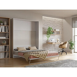 Vente-Unique Lit escamotable 160 x 200 cm - Ouverture verticale manuelle - Blanc - MALINA II