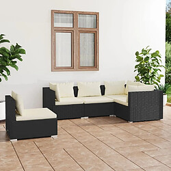 Maison Chic Salon de jardin 5 pcs + coussins - Mobilier/Meubles de jardin - Table et chaises d'extérieur Résine tressée Noir -MN27344