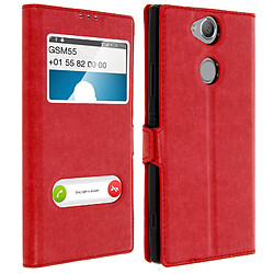 Avizar Housse Xperia XA2 Etui Double Fenêtre Coque Silicone Gel - Rouge