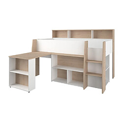 Acheter Vente-Unique Lit combiné 90 x 200 cm avec bureau et rangements - Blanc et naturel - APOLINO