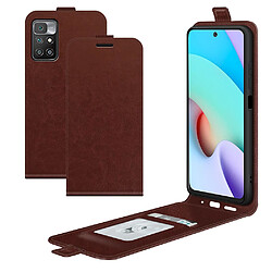 Coque en TPU + PU crazy horse vertical anti-rayures avec porte-cartes unique marron pour votre Xiaomi Redmi 10