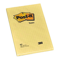 Bloc-notes jaune quadrillé Post-It 102 x 152 mm - bloc de 100 feuilles - Lot de 12