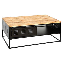 Pegane Table basse avec rangements en sapin et fer - Longueur 110 x Hauteur 45 x Profondeur 60 cm