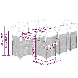 vidaXL Ensemble de bistro de jardin 9 pcs coussins marron poly rotin pas cher