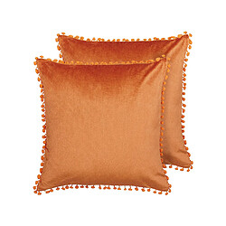 Beliani Lot de 2 coussins AERANGIS Velours 45 x 45 cm Unicolore Orange