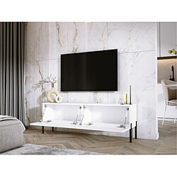 Acheter 3XELIVING Meuble TV en couleur Blanc mat / Blanc brillant avec pieds droits en noir, D: l : 140 cm, H : 52 cm, P : 32 cm