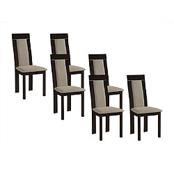 Vente-Unique Lot de 6 chaises BELINDA - Hêtre et tissu - Coloris : Noyer et Beige