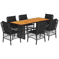 vidaXL Ensemble à manger de jardin coussins 7pcs Noir Résine tressée