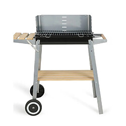 Avis Livoo Barbecue charbon finition bois Sur Pieds ou de Table Gris + Bois Poignées intégrées, pare-vent amovible