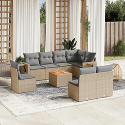 Maison Chic Salon de jardin avec coussins 9 pcs | Ensemble de Table et chaises | Mobilier d'Extérieur beige résine tressée -GKD60061