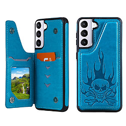 Coque en TPU + PU crâne imprimé, hybride avec béquille et porte-carte bleu pour votre Samsung Galaxy S21 5G