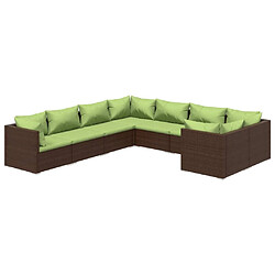 vidaXL Salon de jardin 8 pcs avec coussins Résine tressée Marron