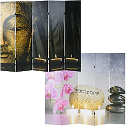 Decoshop26 Paravent 5 panneaux pans recto bouddha verso harmony 180x200cm PAR04023