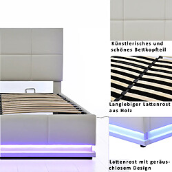 KOMHTOM Lit Rembourré 140 X 200 cm Avec Led Et Espace De Rangement À Relevage Hydraulique - Sommier À Lattes - Simili Cuir - Gris Clair pas cher