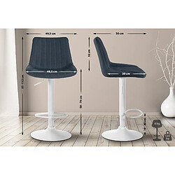 Acheter Decoshop26 Lot de 2 tabourets de bar réglable en hauteur pivotant à 360° assise en tissu gris foncé couture verticale pied métal blanc 10_0004438