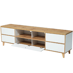 ComfortXL Meuble Tv Moderne Blanc Et Bois - Rangement Élégant Pour Votre Salon