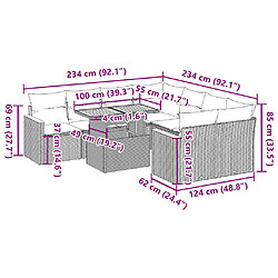 Acheter vidaXL Salon de jardin avec coussins 9 pcs beige résine tressée acacia