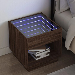 vidaXL Table de chevet avec LED infini chêne marron 50x50x50 cm