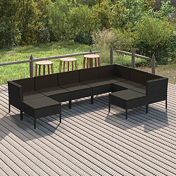 Maison Chic Salon de jardin 9 pcs + coussins - Mobilier/Meubles de jardin - Table et chaises d'extérieur Résine tressée Noir -MN21739