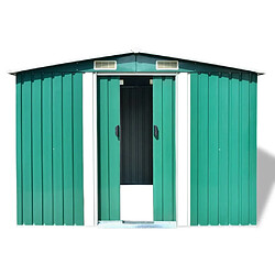 Helloshop26 Abri de jardin cabane cabanon maison de stockage remise extérieur hangar outils robuste métal 257 x 205 x 178 cm vert 02_0022391